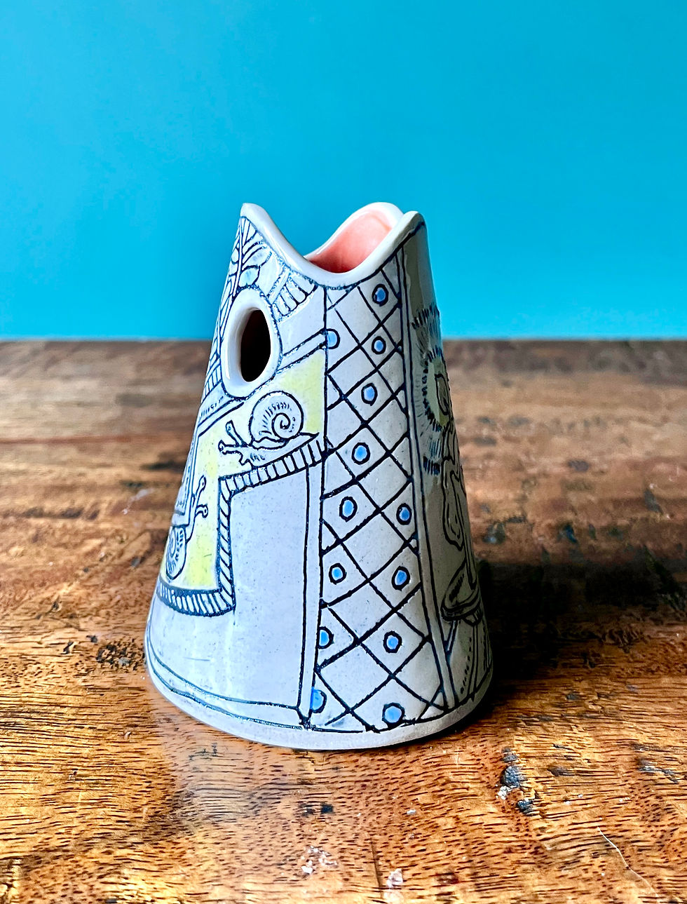 Thumbnail: Freehand Carved Studio Ceramic Vase - - Luminescent Flight