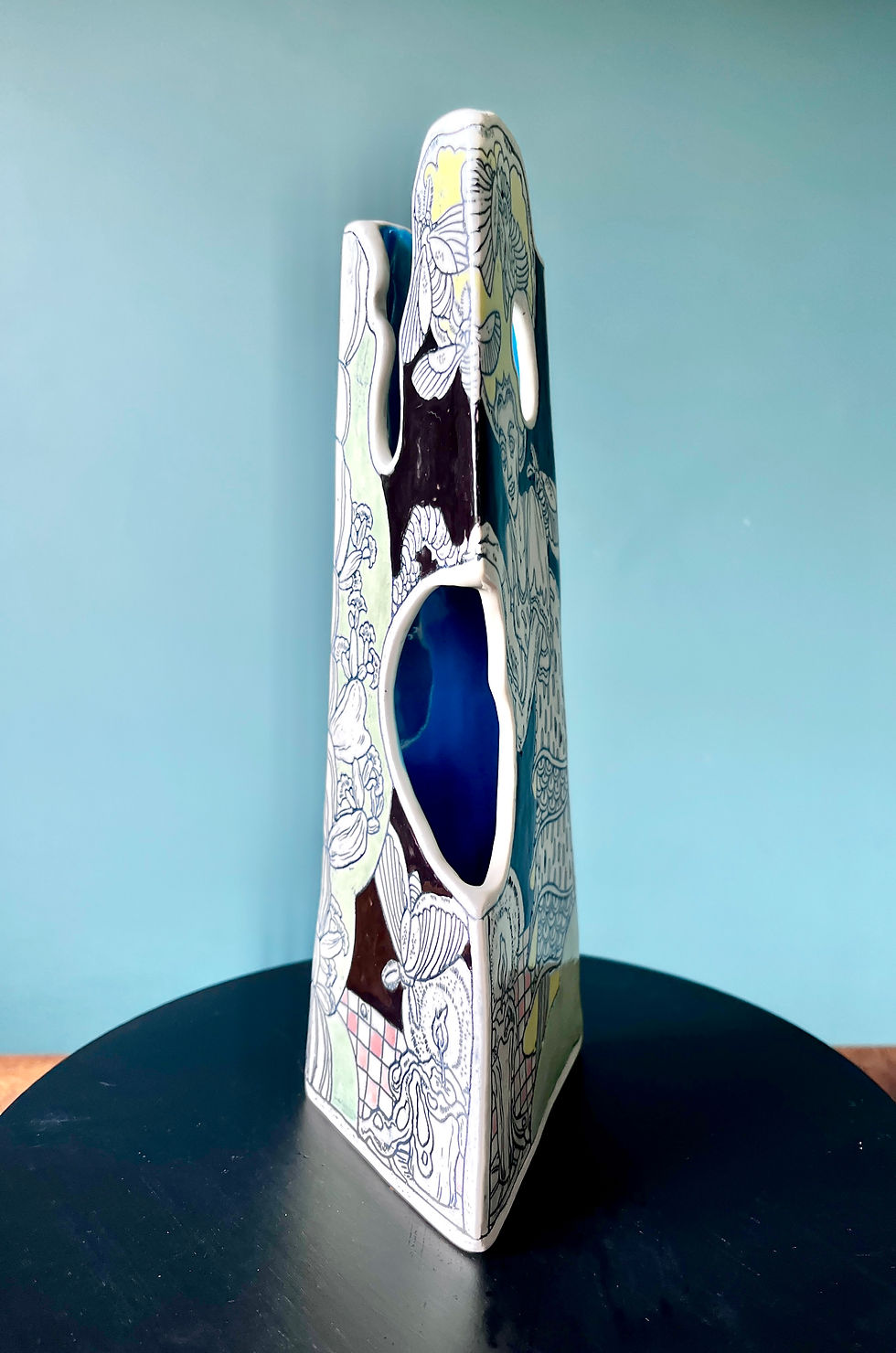 Thumbnail: Freehand Carved Studio Ceramic Vase -She Who Feeds the Moonlit Kin