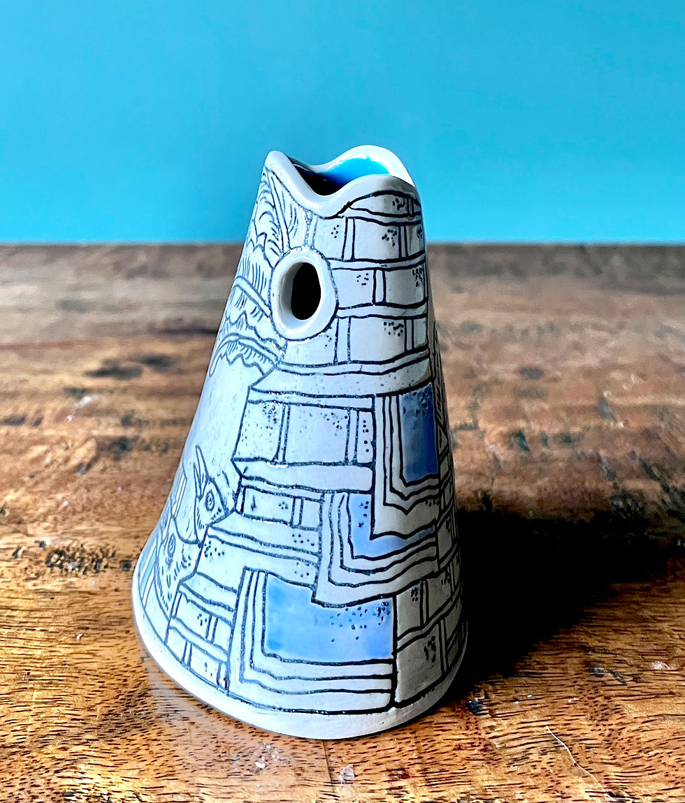 Thumbnail: Freehand Carved Studio Ceramic Vase - - The Slow Petal’s Song