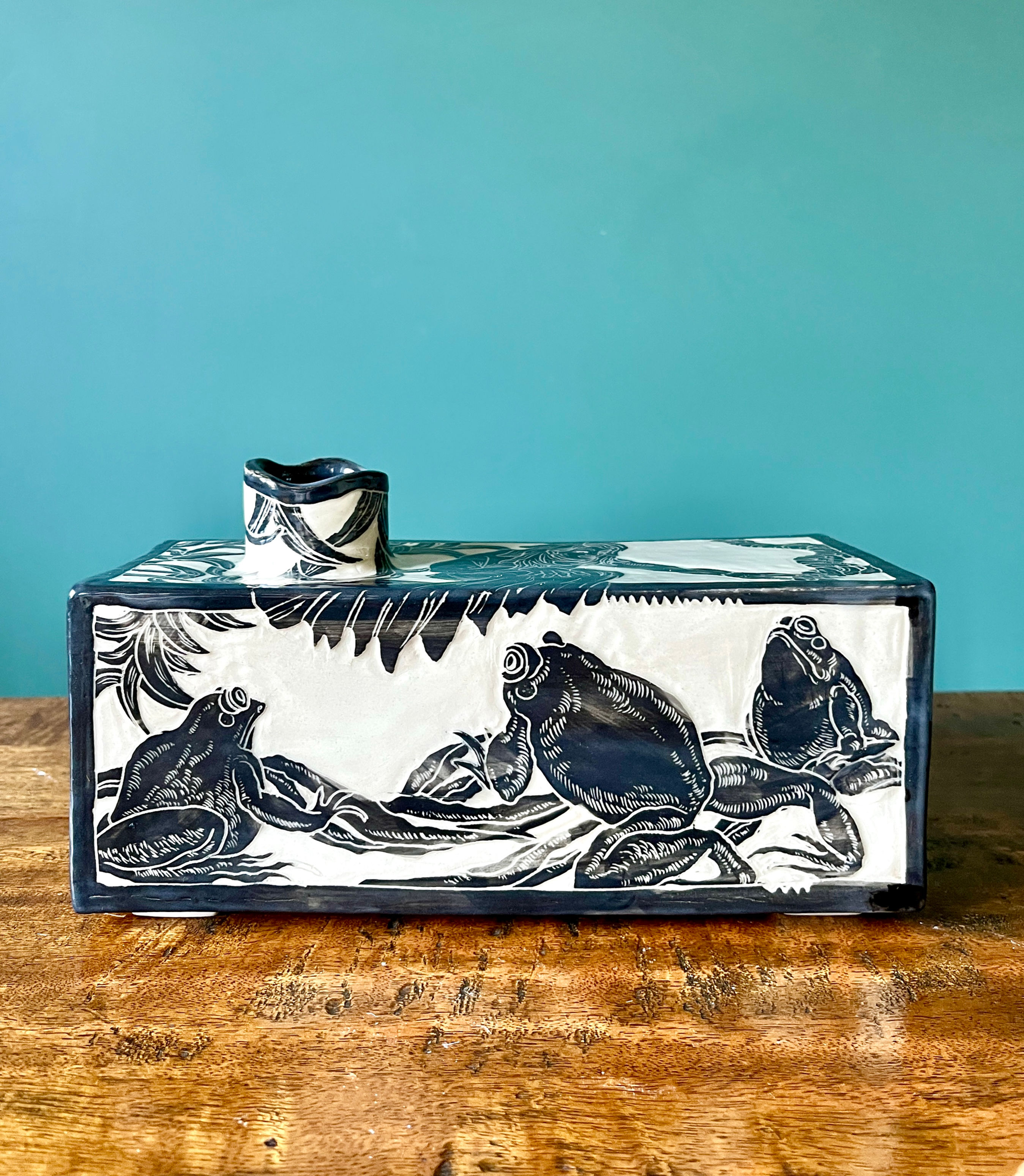 Watch And Learn to Swim - sgraffito vase/pot
