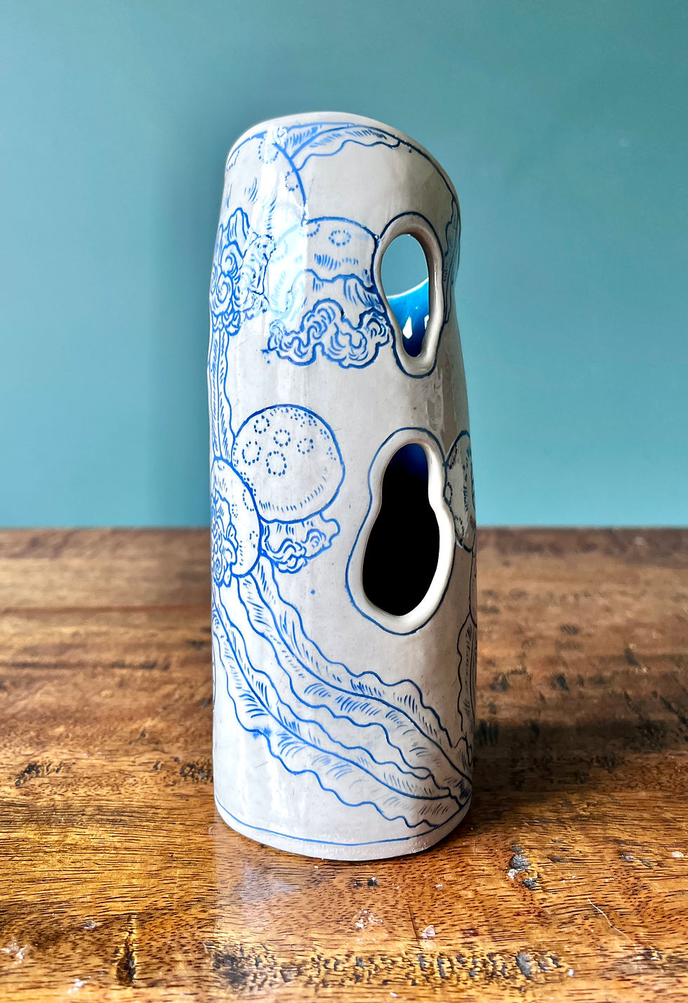 Thumbnail: Freehand Carved Studio Ceramic Vase --Jellyfish 2
