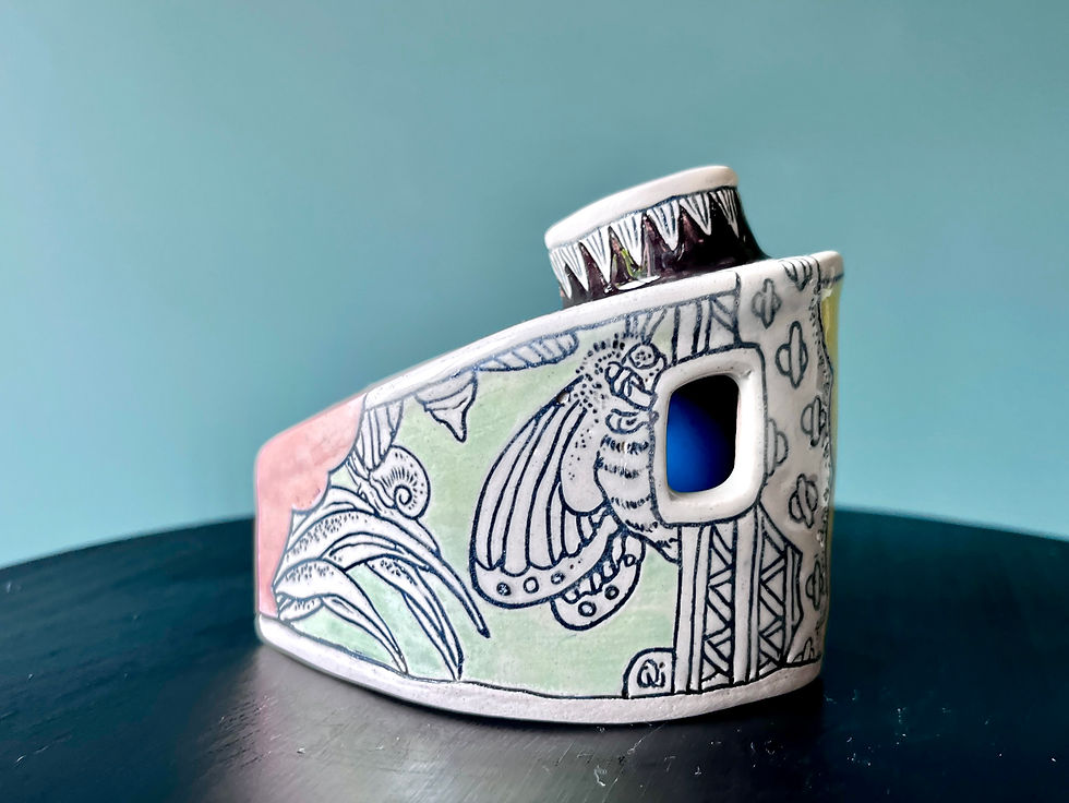 Thumbnail: Freehand Carved Studio Ceramic Vase - The Chorus of Wings