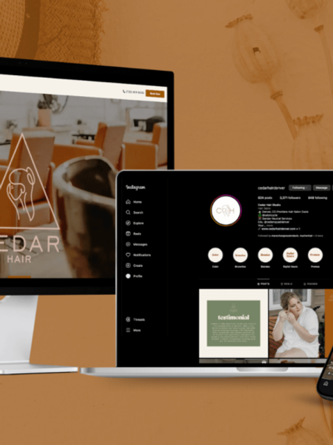 A mock up of Cedar Hair Studios website, and social media done by Glammatic Beauty Marketing