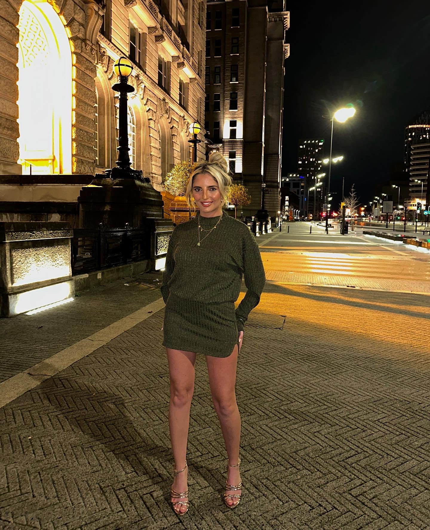OLIVE RIBBED MINI DRESS 