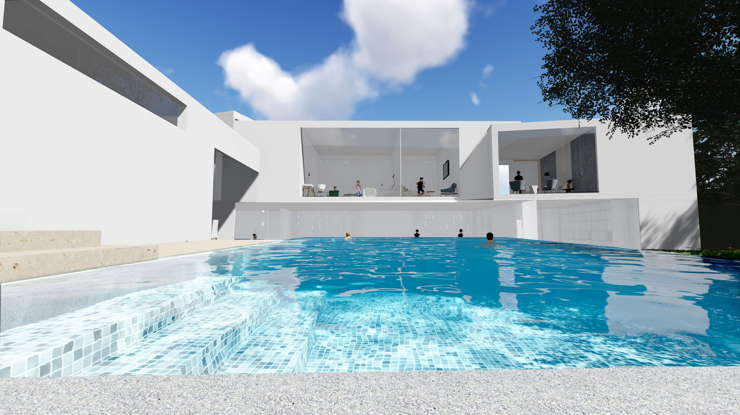 White house with pool