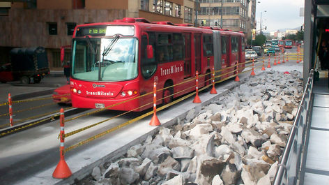 Traffic cones on a street in bogota