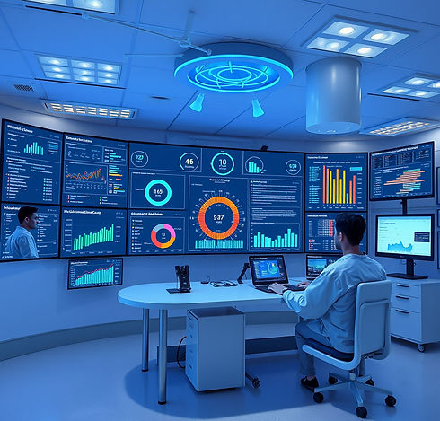 AI Powered Hospital Management System - interconnected departments, Command Centre Dashboa