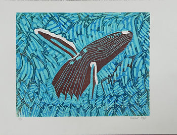 Lino snede walvis blauw