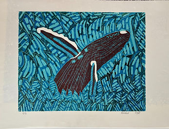 Lino snede walvis blauw