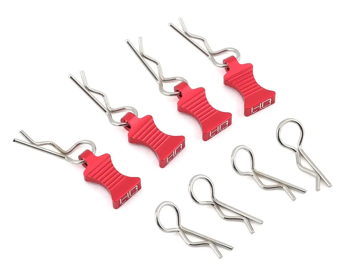 Hot Racing Ac03EZ02 1/10 Red Aluminum EZ Pulls (4) Body Clips (8)