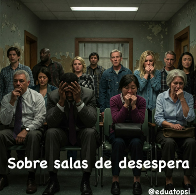 Pessoas desesperadas em uma sala de espera - Imagem por IA