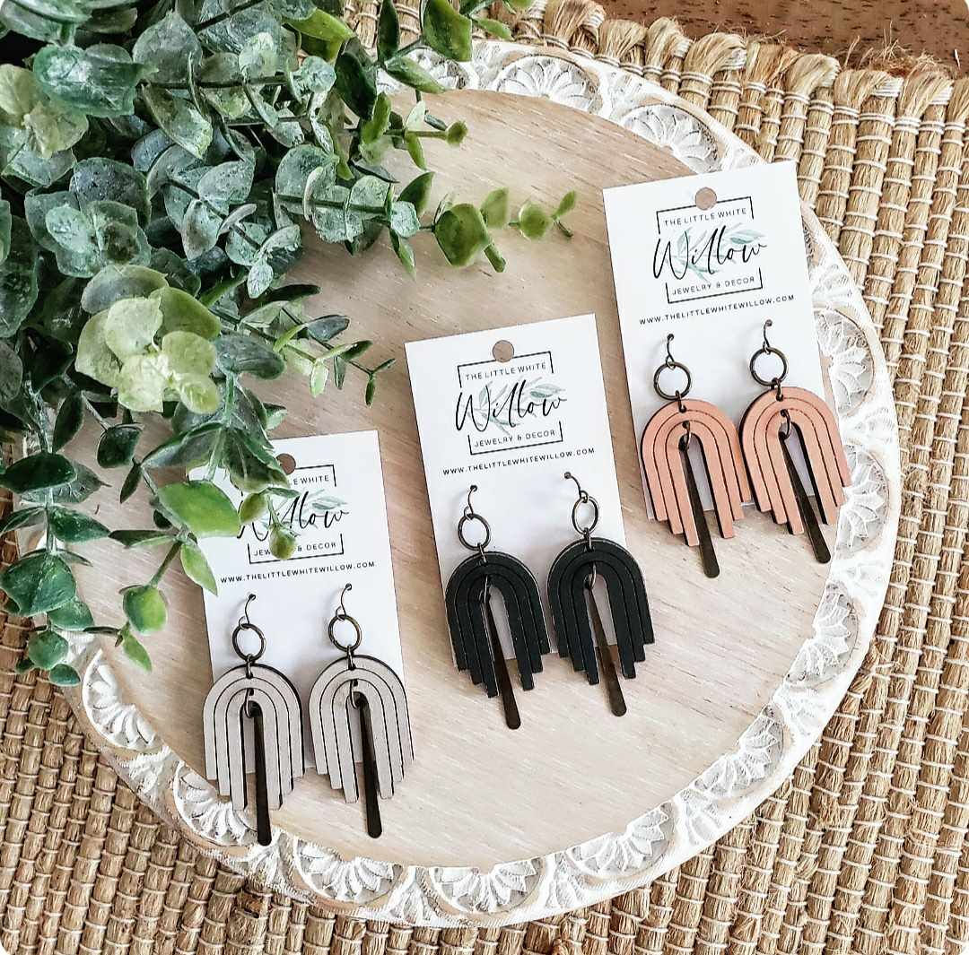 Distressed Boho Rainbow Dangle Wood Earrings