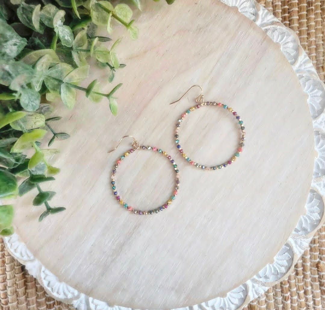 Multi-colored Beaded Hoop Earrings