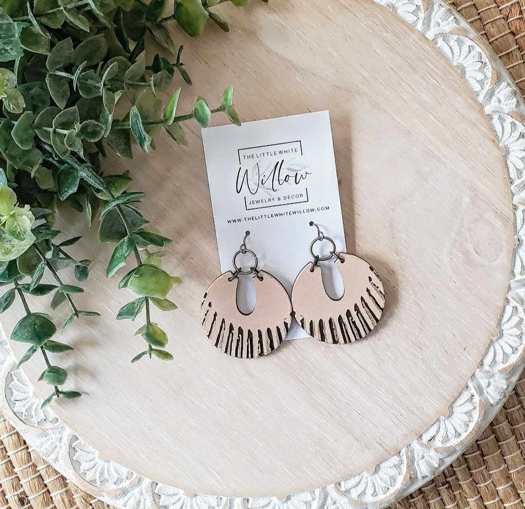 Distressed Pink And Gold Boho Wood Earrings