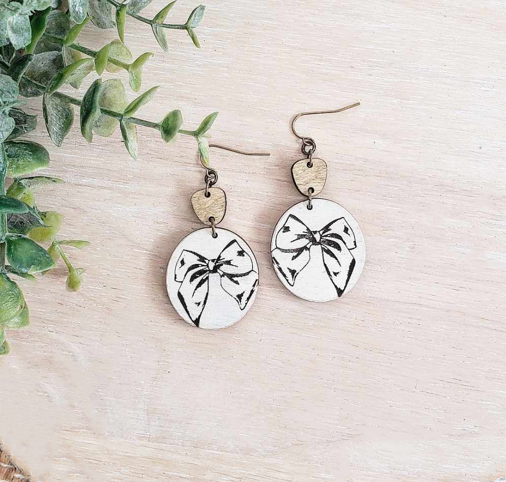 Cream Double Dangle Bow Earrings