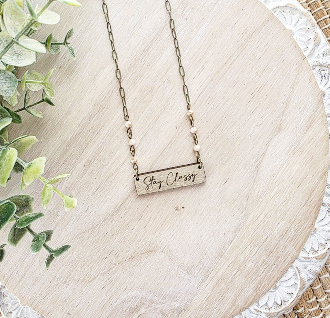 Stay Classy Wood Bar Necklace