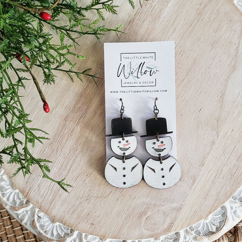 Snowman Wood Earrings