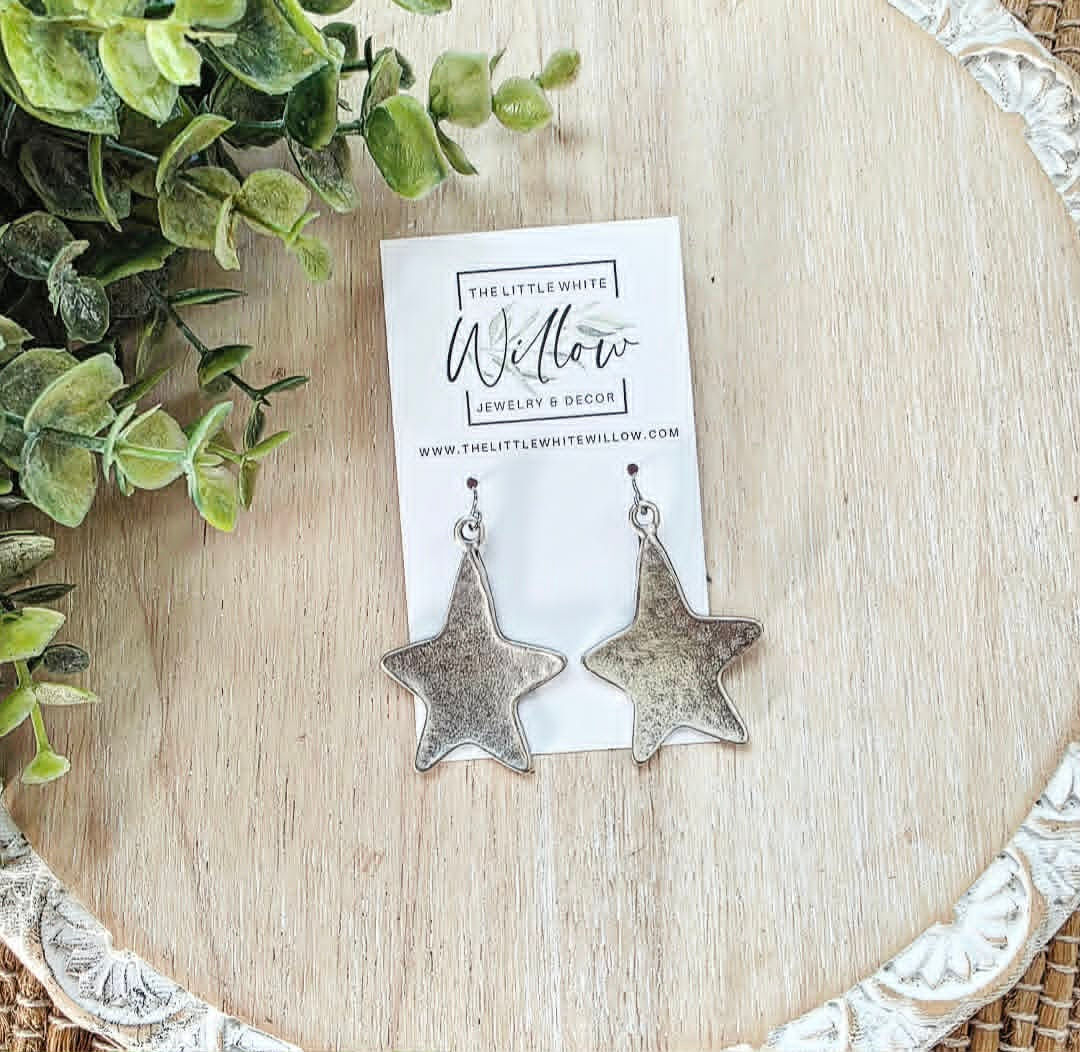 Silver Hammered Star Earrings