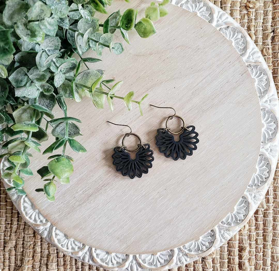Distressed Black Cut Out Boho Wood Earrings