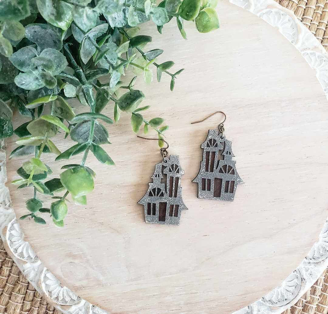 Haunted House Wood Earrings