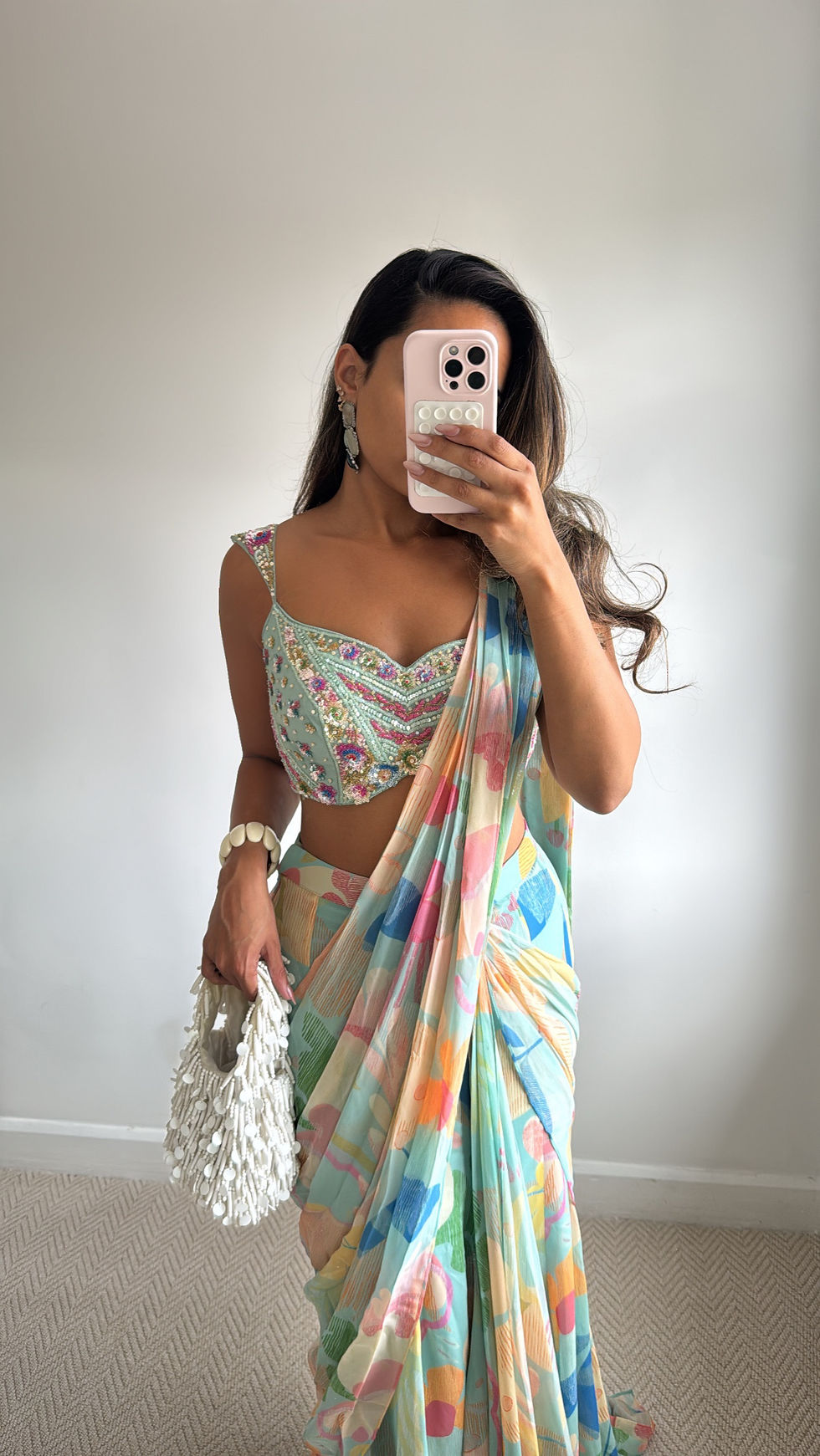 Thumbnail: Baby Blue Pre Draped Saree 