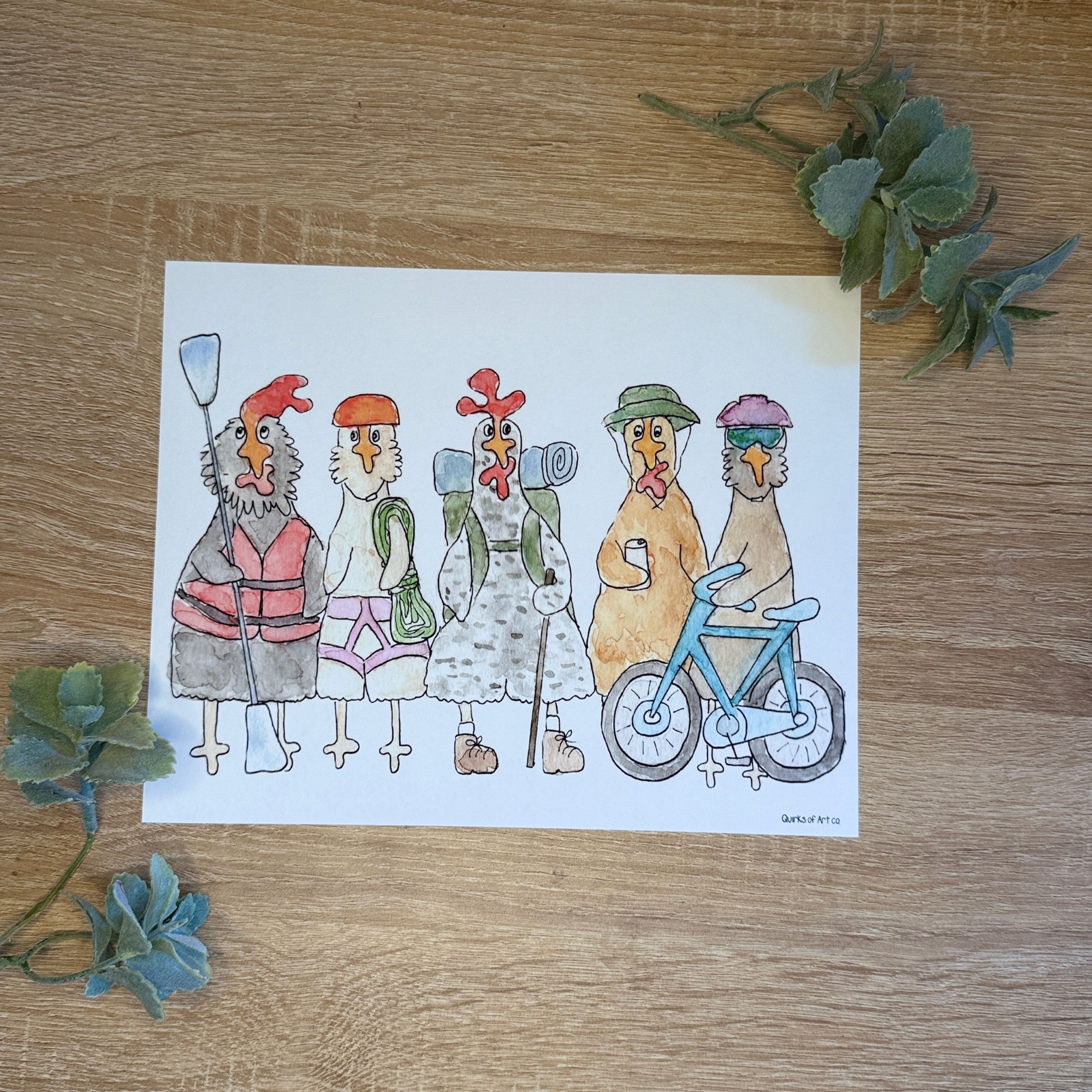 Sporty Chicks | Art Print | Watercolor Chickens
