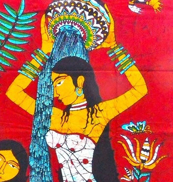 Miniaturbild: Zwei Frauen am Wasserfall mit Pfau (90 × 110 cm)