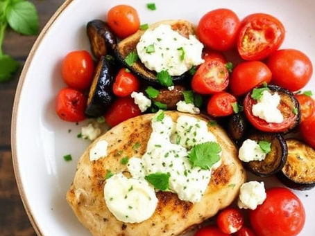 Golden Seared Chicken with Roasted Eggplant & Blistered Tomatoes