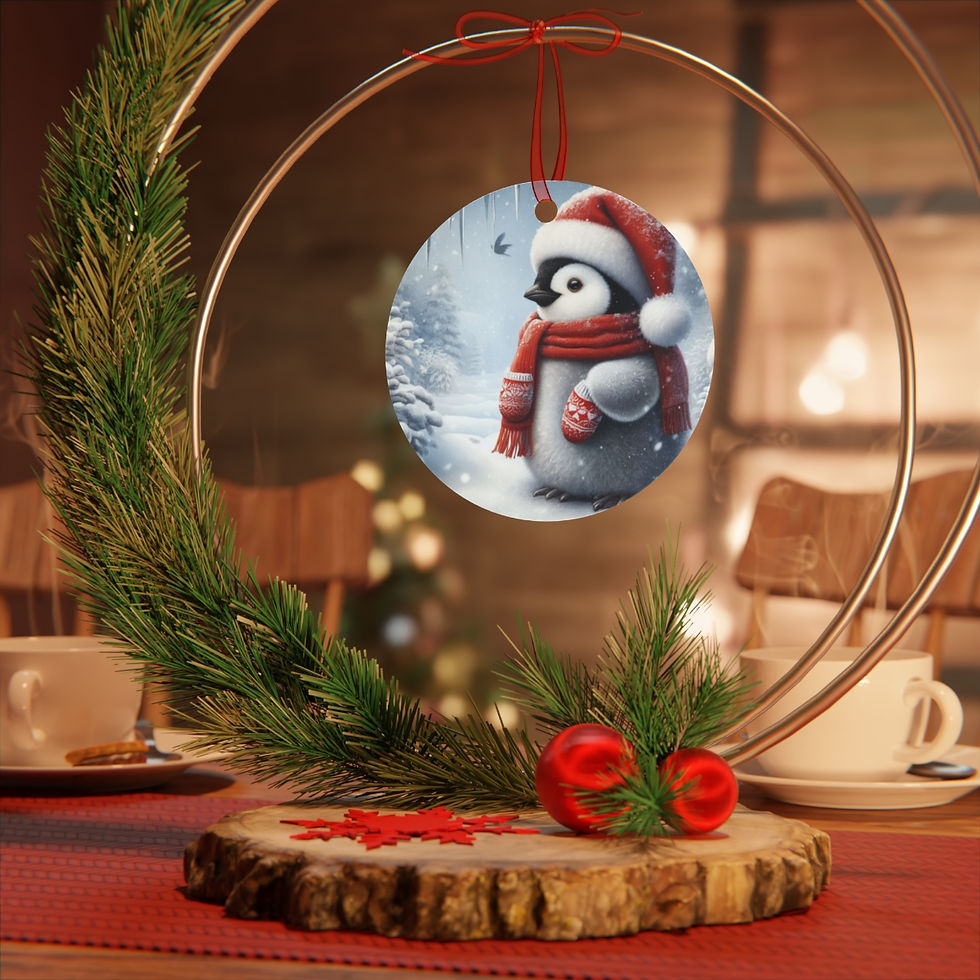 Thumbnail: Magic of Christmas (Penguin) Oval & Round Metal Ornaments