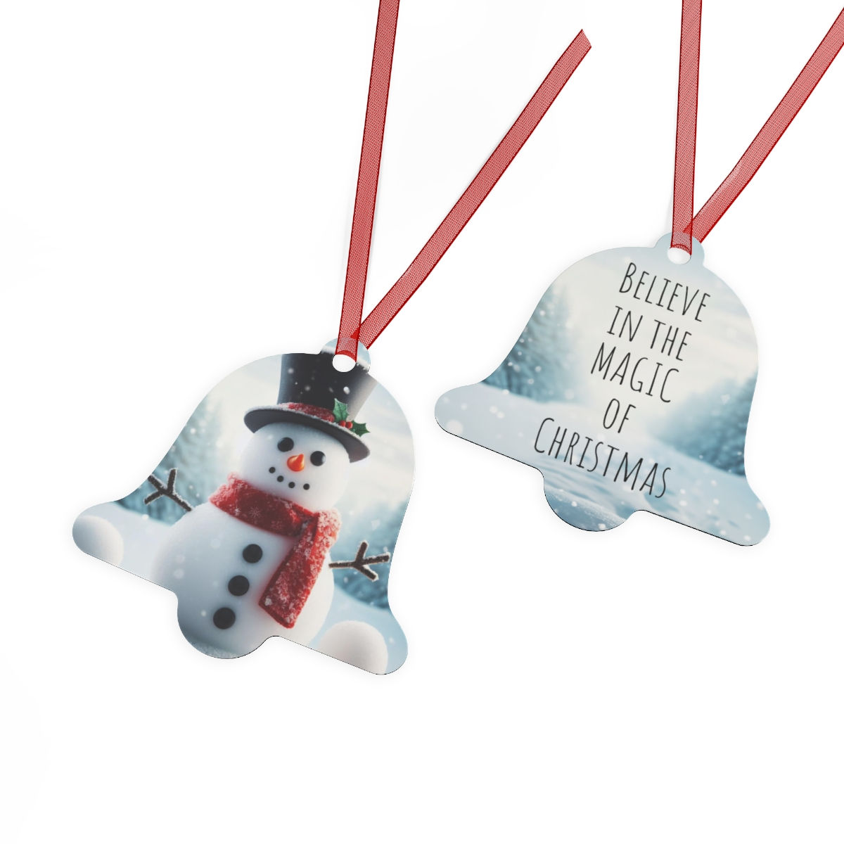 The Magic of Christmas (Snowman) Bell & Tree Metal Ornaments