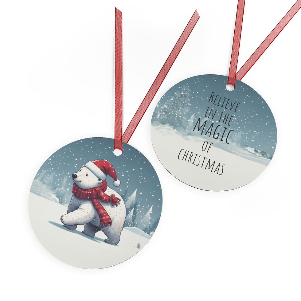 Magic of Christmas (Polar Bear) Round & Oval Metal Ornaments