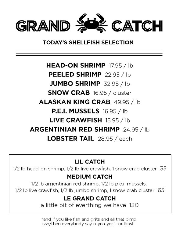 Dinner Menu Grand Catch Seafood Boil St. Paul, MN