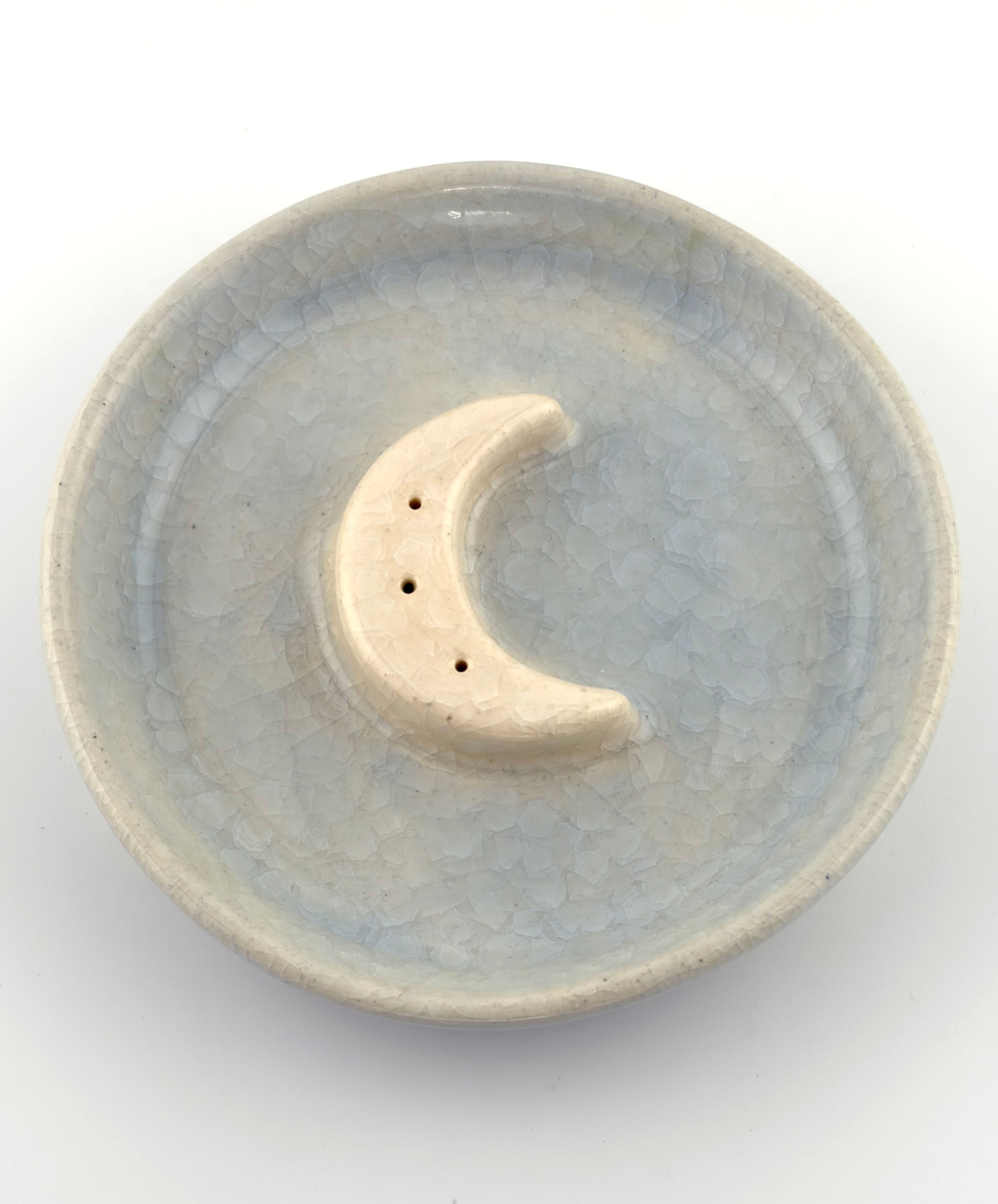 Moon Incense Dish - Winter Glass with White Moon