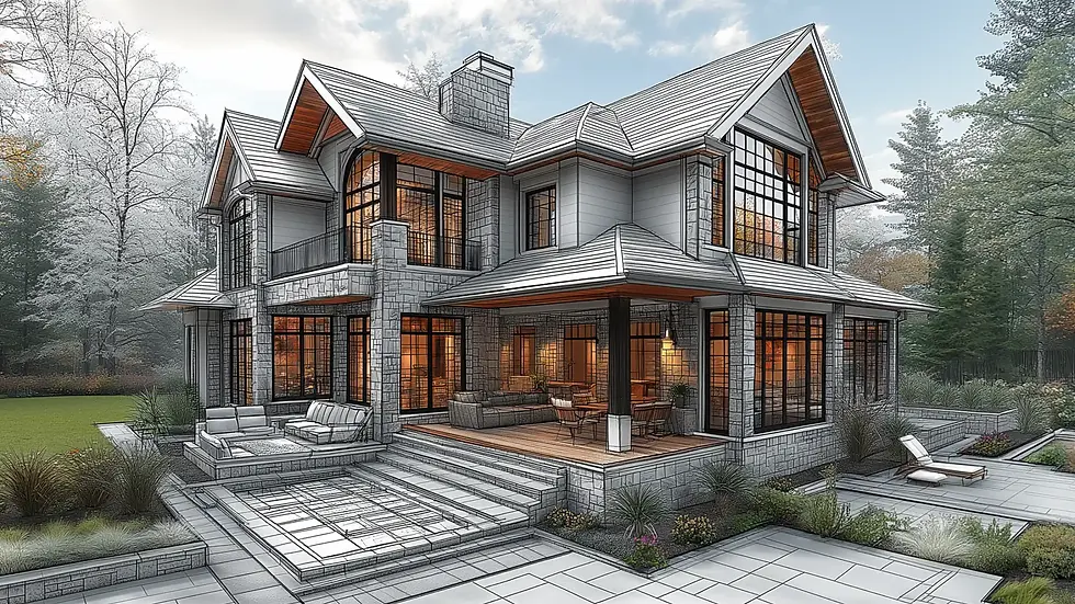 Architectural rendering of a luxury custom home exterior illustrating the thoughtful design, craftsmanship, and elevated detailing discussed in Learn the Difference Episode 15 Part 2 by Frazier Homes.