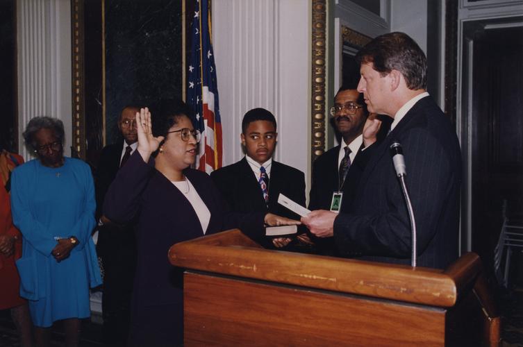 Dr. Jackson is sworn in to the US Nuclear Regulatory Commission by Vice President Al Gore