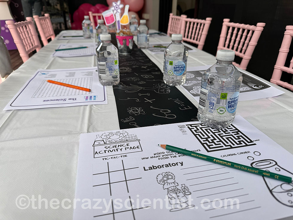 Science placemats for a kids science party