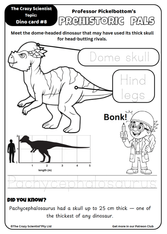 Printable Pachycephalosaurus worksheet with tracing, labeling, and dinosaur facts for kids