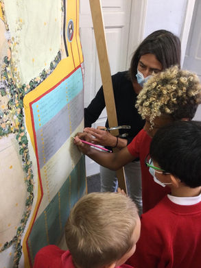 Pupils from St Thomas’ Primary School, Exeter interacting with Vergette’s map about future