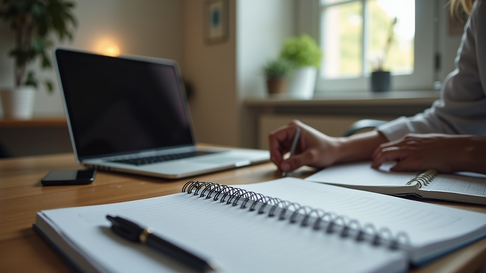 Vue rapprochée d’un bureau avec un ordinateur portable et des notes d’audit digital
