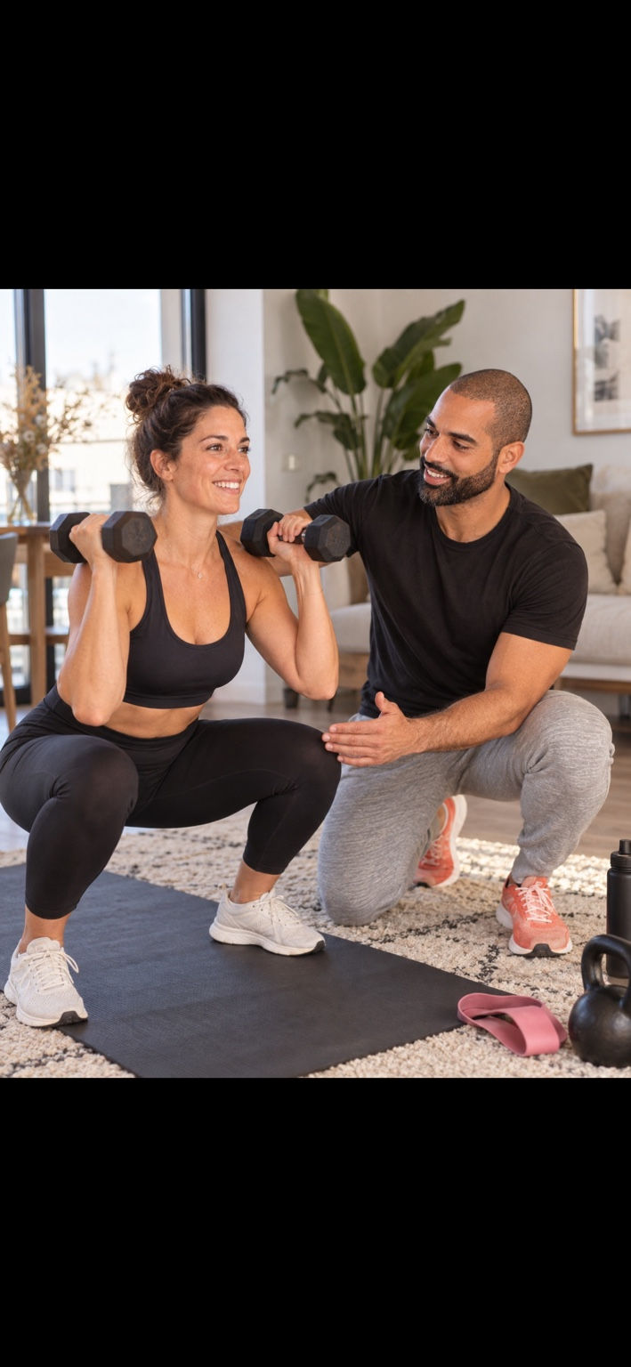Jonathan Bonnet accompagne une cliente pendant une séance de coaching sportif à domicile à Nantes