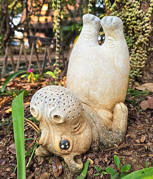 Abstract garden sculpture of a creature