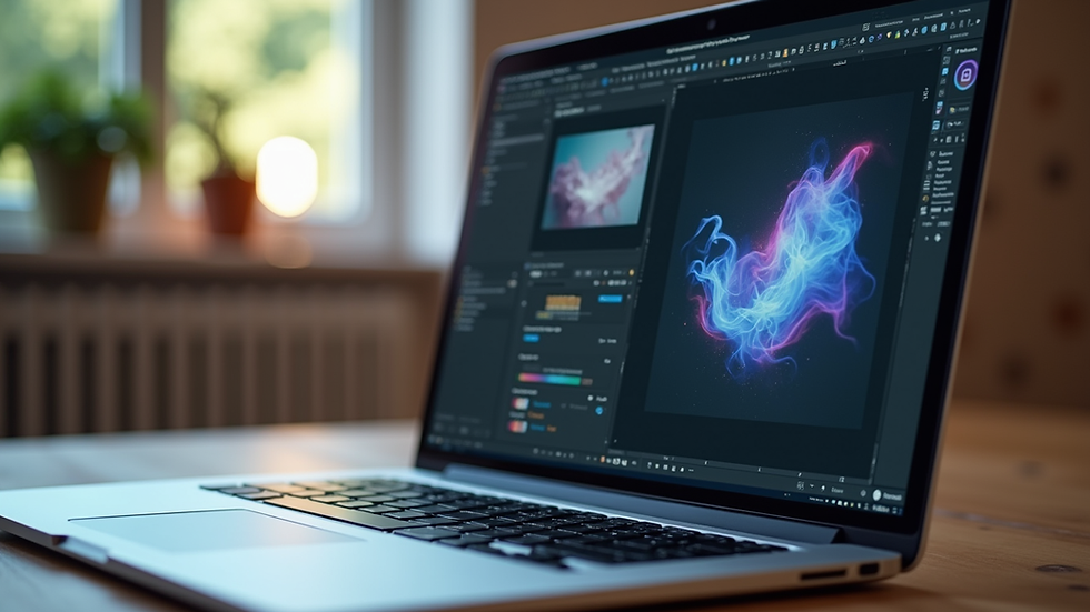 Close-up view of a laptop screen showing a graphic design software interface