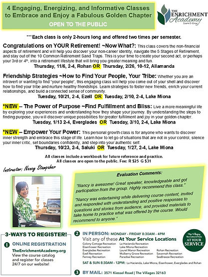 The Villages retirement community provides classes to enjoy meaningful and fun retirement lifestyle