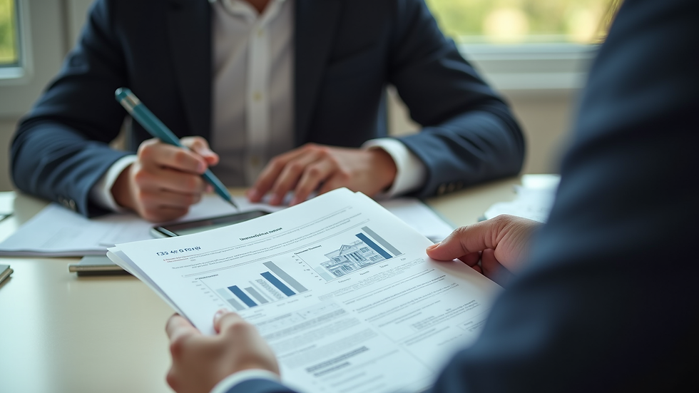 High angle view of a real estate investor reviewing property documents