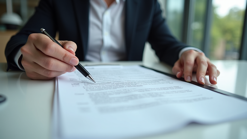 Close-up view of a property manager reviewing rental documents