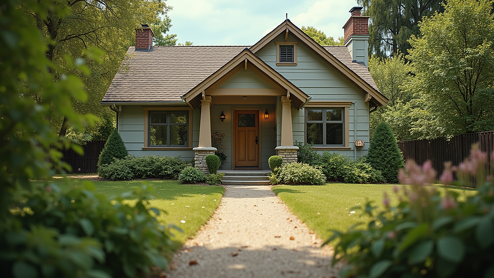 Eye-level view of a cozy home with a well-maintained garden