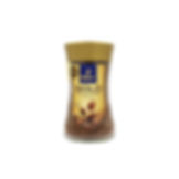Скляна банка розчинної кави Tchibo Gold Selection 200г, золота етикетка, на світлому фоні.