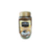 Скляна банка розчинної кави Noble Gold 200г, золота етикетка, для щоденного заварювання, на світлому фоні.