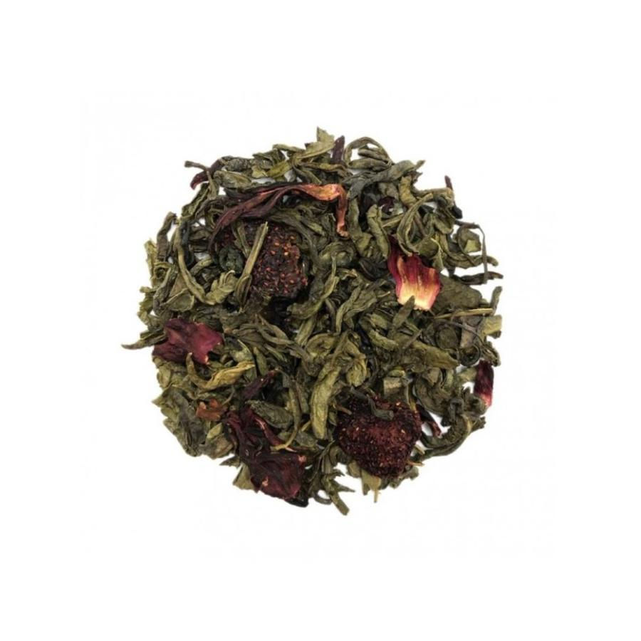 Зелений розсипний чай з полуницею, пелюстками гібіскусу та вершковим ароматом