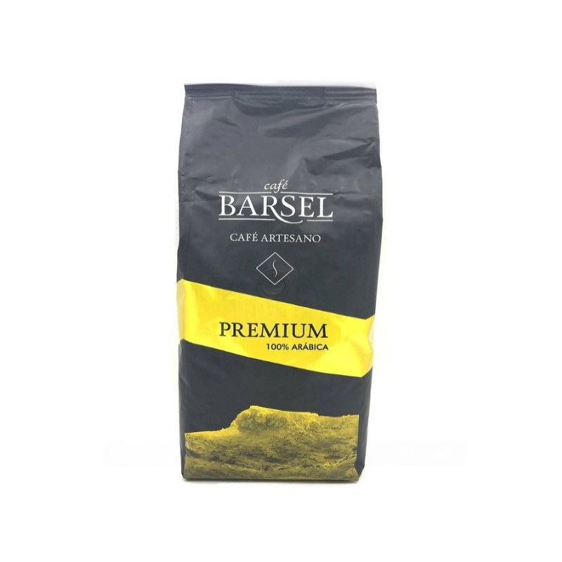 Упаковка кави BARSEL PREMIUM, чорна з жовтою смугою, 100% арабіка, в зернах